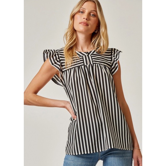 Fall Striped Blouse Dressy Classy Women’s Tops Ruffle Accents Summer Tops - Picture 2 of 6